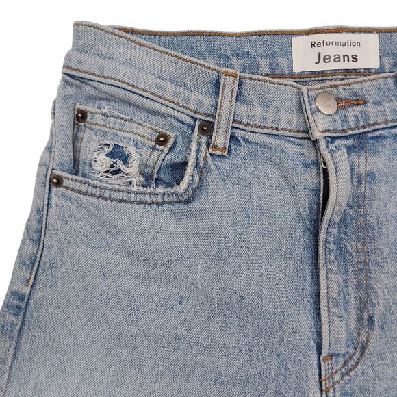 Reformation Liza High Rise Straight Jean Womens 26 Blue Crete Destroyed Wash - Picture 4 of 12